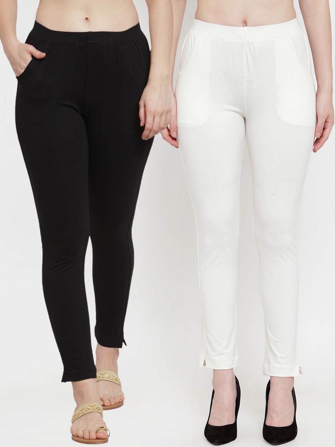 TAG 7 Women Pack Of 2 Solid Ankle-Length Straight-Fit Leggings - Distacart