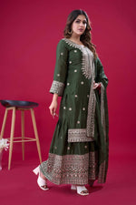 Thumbnail for Teeya Creation Green Colour Chinnon Silk Heavy Embroidery Work Fully Stitched Salwar Suit