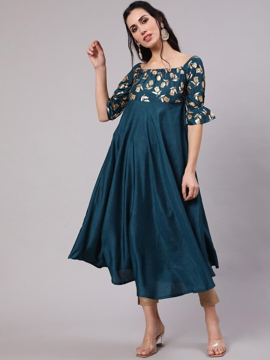 Aks Floral Printed Square Neck Anarkali Kurta - Distacart