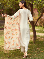 Thumbnail for Indo Era White Floral Yoke Design Tie-Up Neck Straight Kurta With Trousers & Dupatta