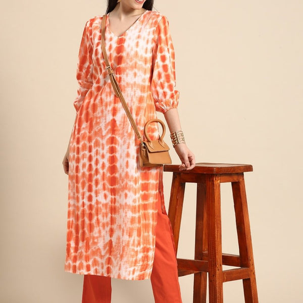 Anouk Women Orange Dyed Pure Cotton Kurta with Trousers - Distacart