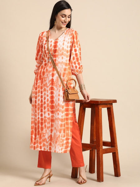 Anouk Women Orange Dyed Pure Cotton Kurta with Trousers - Distacart