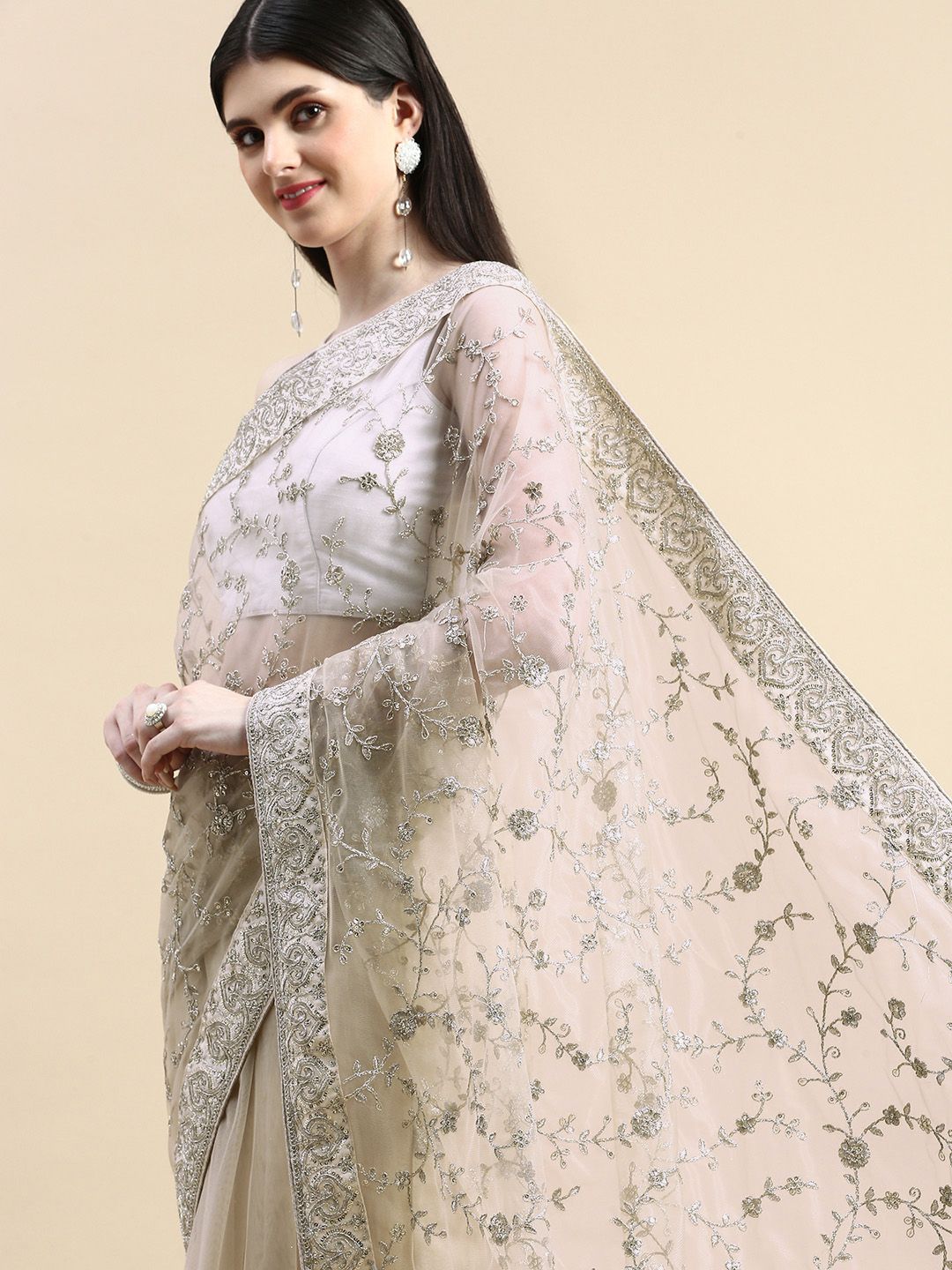 kasee Floral Embroidered Sequinned Net Saree - Distacart