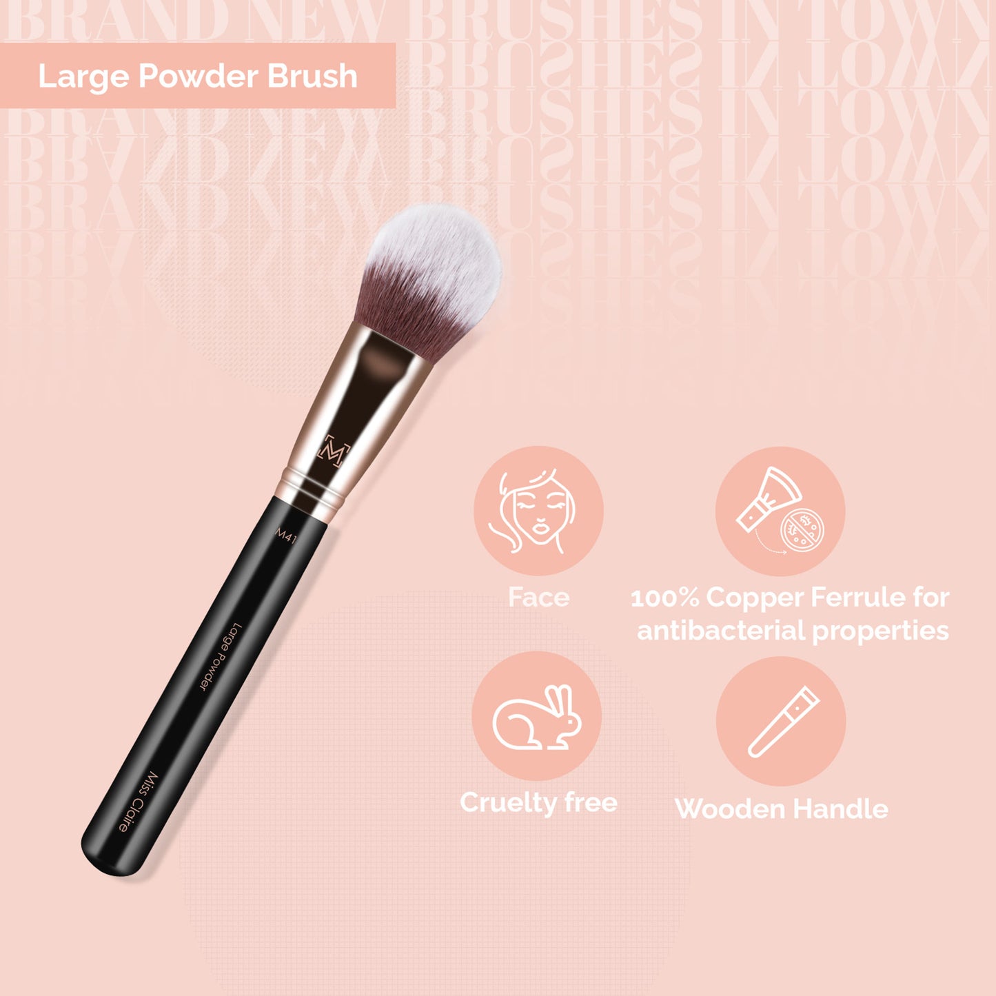 Miss Claire M41 - Large Powder Brush - Rose Gold - Distacart
