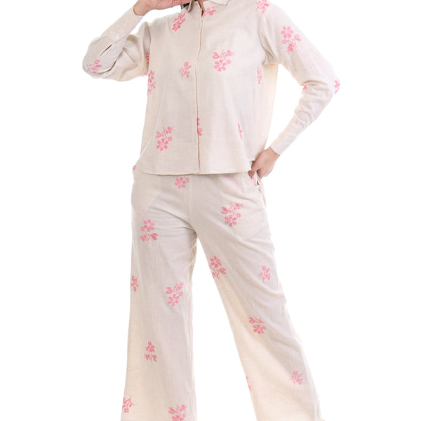 Jaitra Apparels Off White Embroidered Premium Pure Cotton Co-Ord Set For Women - Distacart