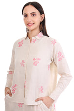 Thumbnail for Jaitra Apparels Off White Embroidered Premium Pure Cotton Co-Ord Set For Women