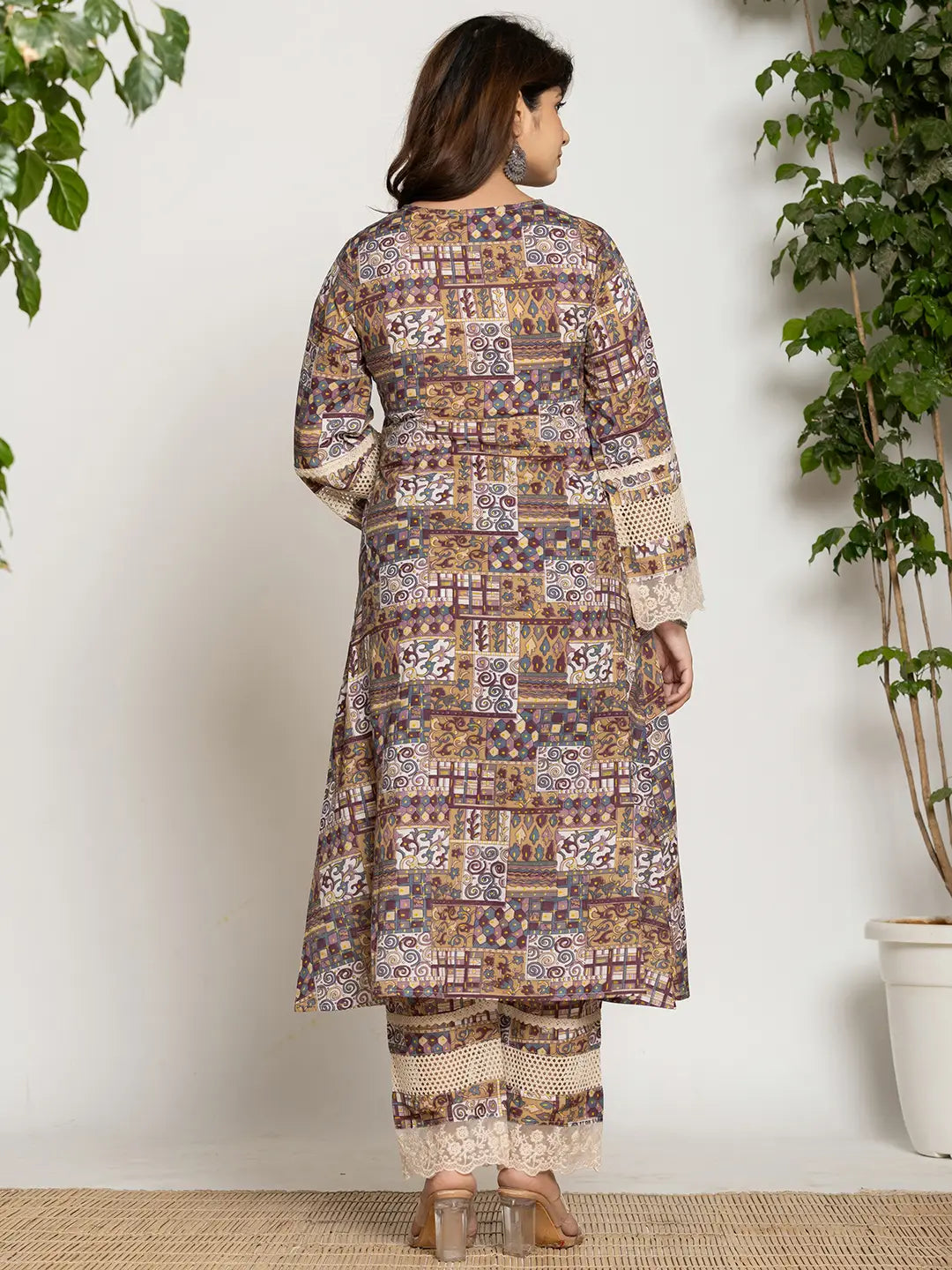 Yufta Beige Ethnic Motifs A-Line Kurta Pant Set