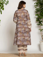 Thumbnail for Yufta Beige Ethnic Motifs A-Line Kurta Pant Set