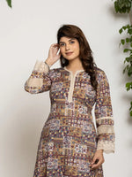 Thumbnail for Yufta Beige Ethnic Motifs A-Line Kurta Pant Set