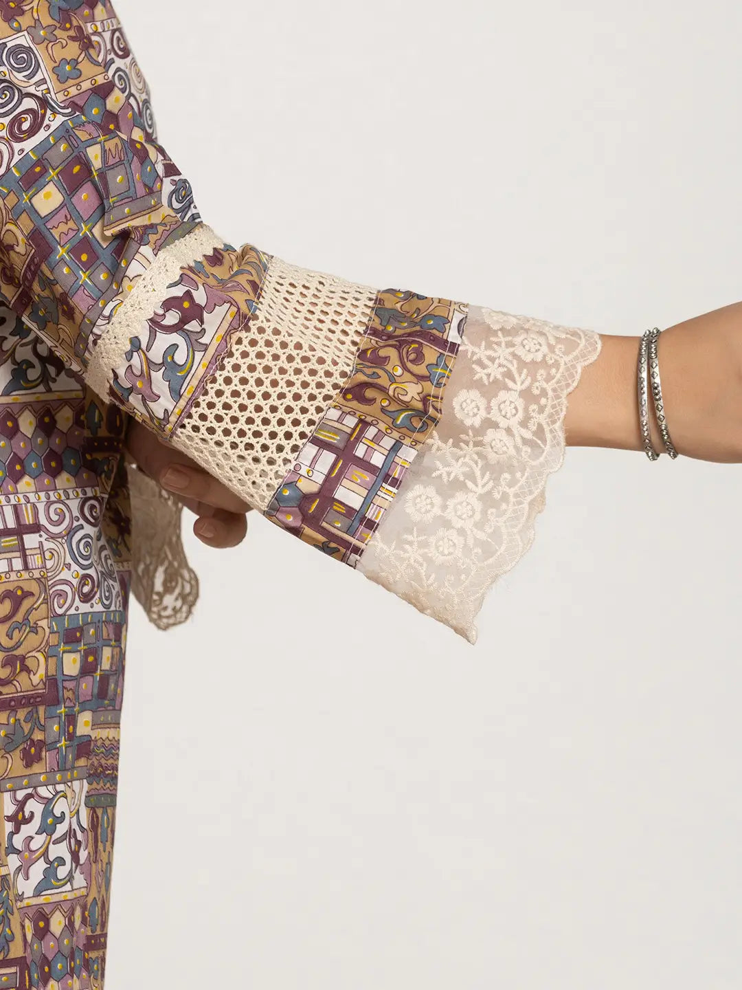 Yufta Beige Ethnic Motifs A-Line Kurta Pant Set