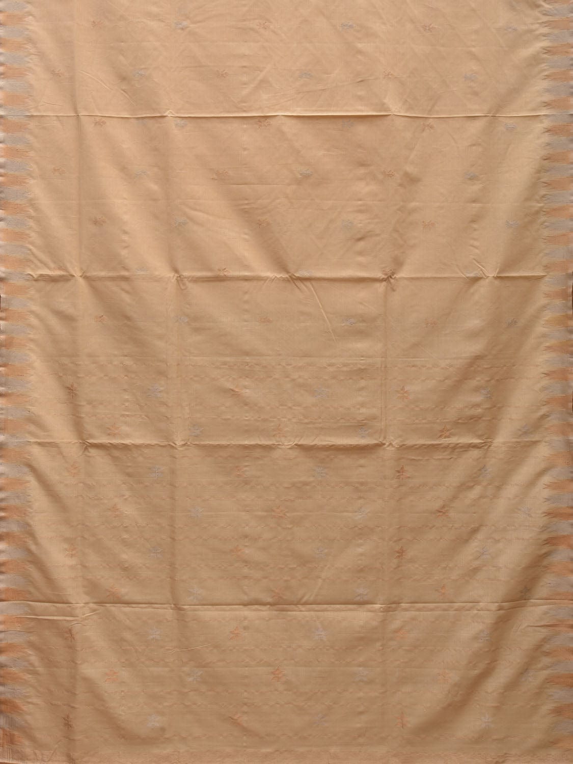 Beige Khadi Cotton Handloom Saree with Temple Border Design - Global Threads - Distacart