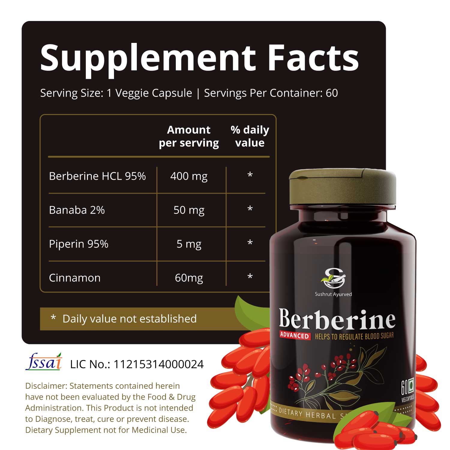 Sushrut Ayurved Good Health Berberine Veg Capsules - Distacart