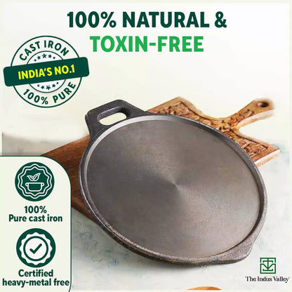 The Indus Valley Super Smooth Cast Iron Tawa,Pre-seasoned, Nonstick, 100% Pure, Toxin-free, Induction, 28/30.5cm, 2.8/2.9kg - Distacart