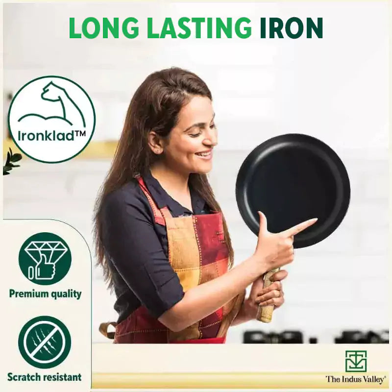 The Indus Valley 100% Pure Iron Cookware Set: Kadai+ Tawa+ Fry Pan, Toxin-free Sheet Iron, Pre-seasoned, Induction & Gas, Kitchen Set for Home, Tadka Pan - Distacart