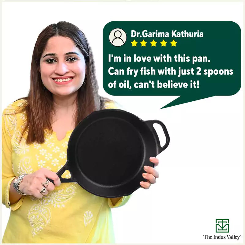 The Indus Valley CASTrong Cast Iron Fry Pan/Skillet, Pre-seasoned, Nonstick, 100% Pure, Toxin-free, Induction,Spatula, 25.4cm, 1.7L, 2.3kg