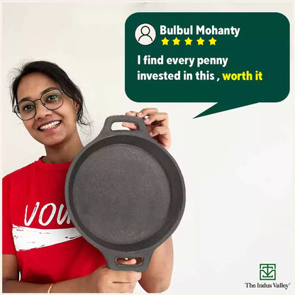 The Indus Valley CASTrong Cast Iron Fish Fry Pan, Pre-seasoned, Nonstick, 100% Pure, Toxin-free, Induction, 22.4/25cm, 1.5kg/2kg - Distacart