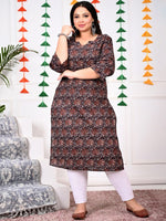 Thumbnail for Swasti Brown Floral Printed Cotton Straight A-Line Kurta