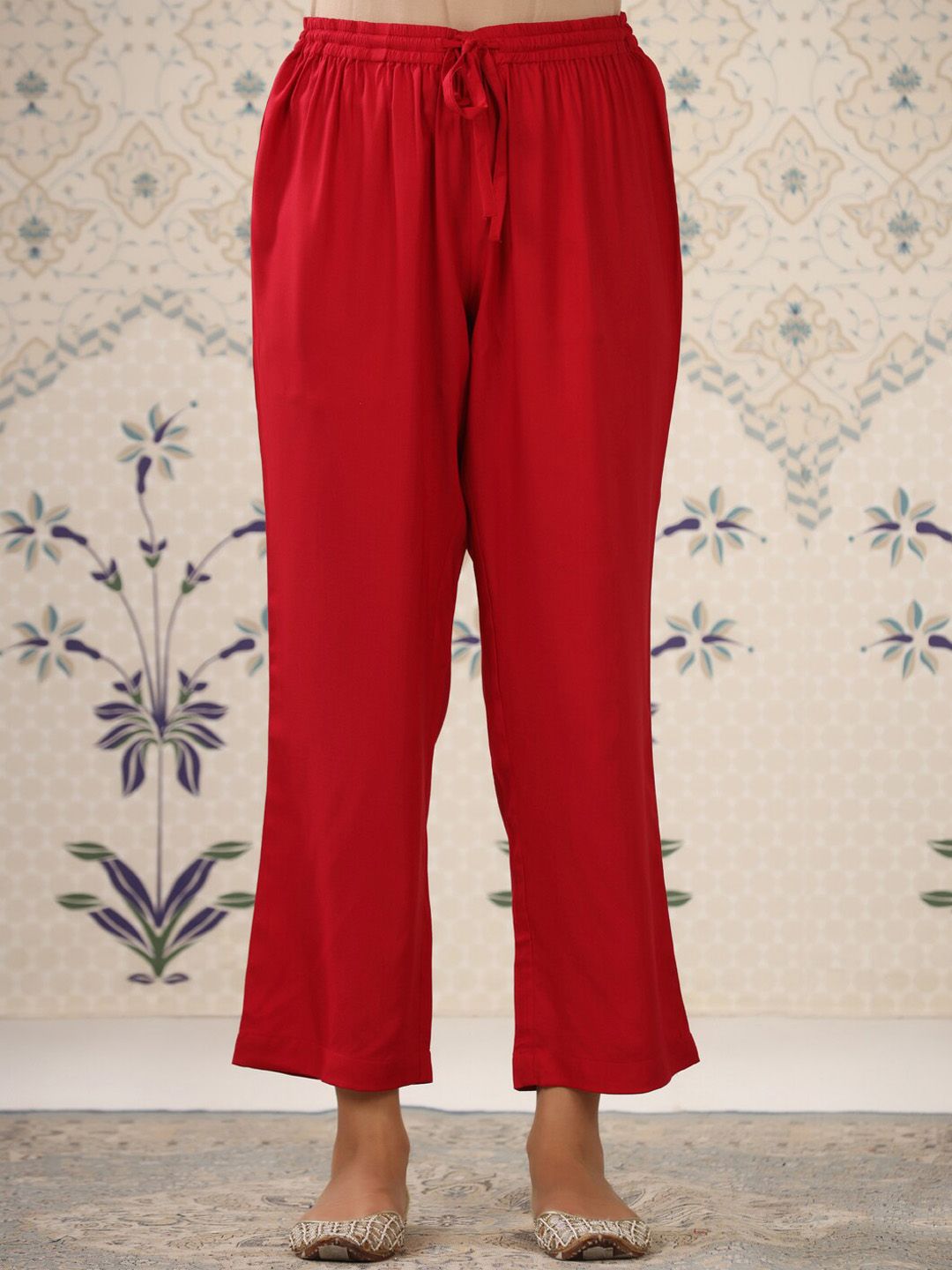 Ode by House of Pataudi Cream-Coloured & Red Printed Notched Neck Kurta With Palazzos - Distacart