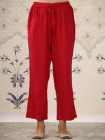 Thumbnail for Ode by House of Pataudi Cream-Coloured & Red Printed Notched Neck Kurta With Palazzos - Distacart