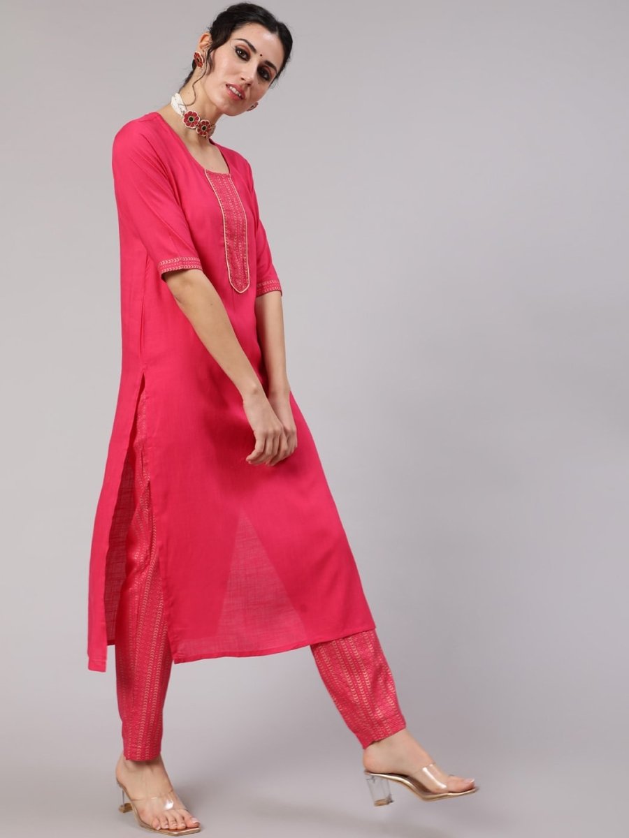 Aks Ethnic Motifs Yoke Design Straight Kurta And Trousers - Distacart