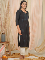 Thumbnail for Ode by House of Pataudi Tie U[p Neck Sequined Embroidered Straight Kurta - Distacart