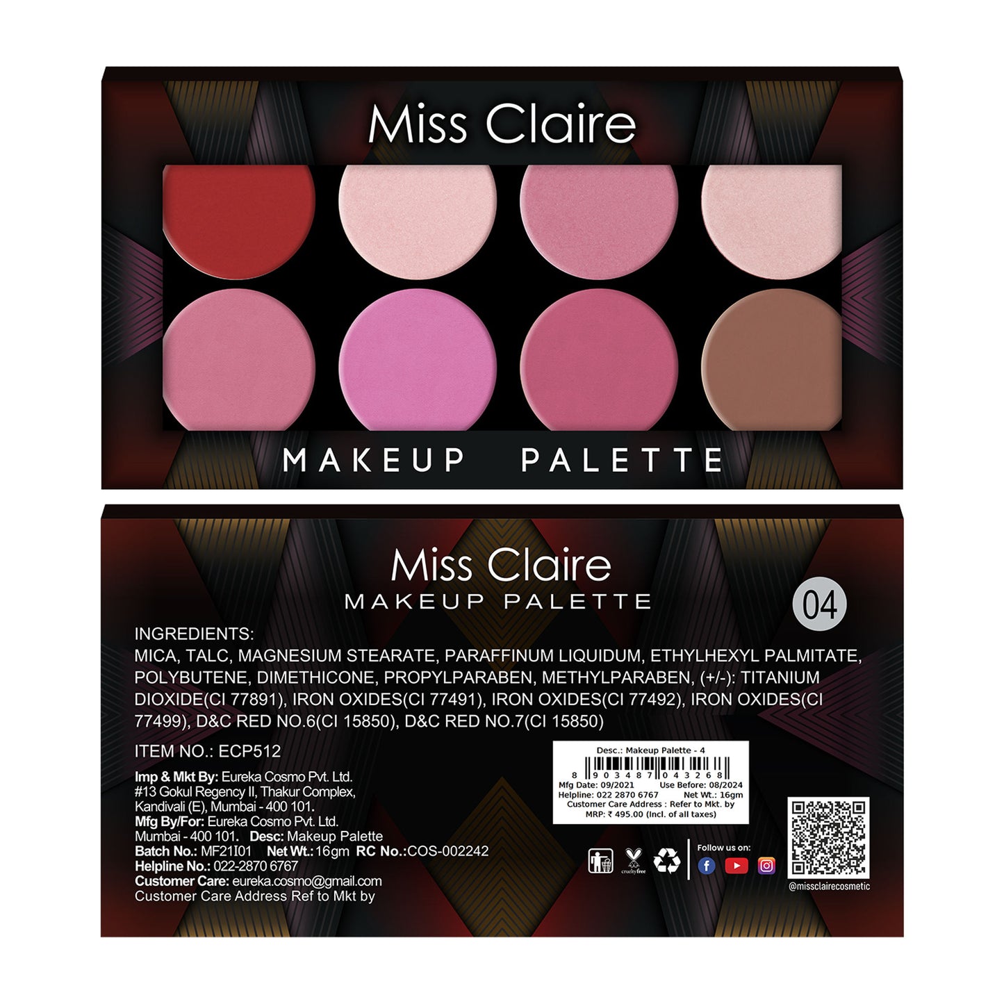 Miss Claire Makeup Palette - 4 - Distacart