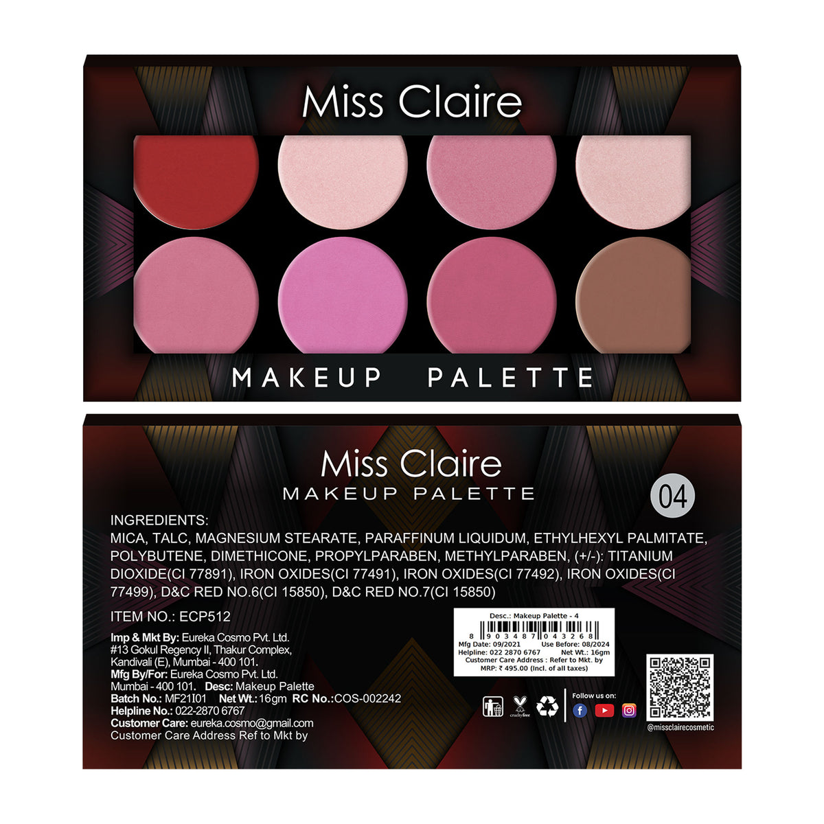 Miss Claire Makeup Palette - 4 - Distacart