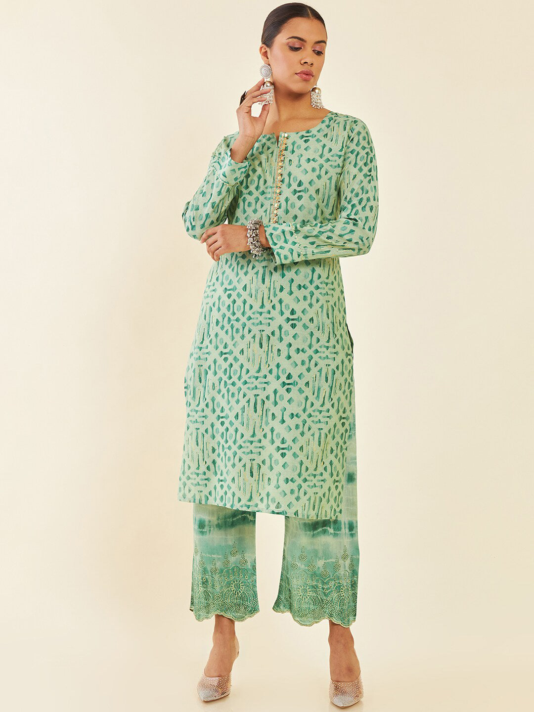 Soch Printed Sequinned Straight Kurta With Palazzos - Distacart