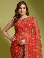 Thumbnail for Anouk Red & Yellow Ethnic Motifs Printed Embroidered Saree - Distacart