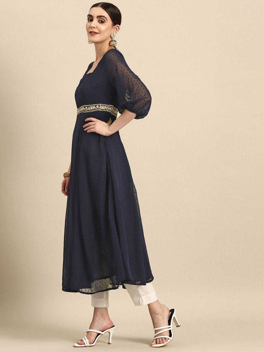 All About You Square Neck Dobby Weave A-Line Kurta With Dupatta - Distacart