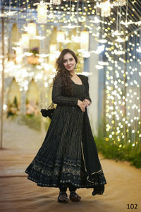 Thumbnail for Aastha Fashion Women's Black Faux Georgette Zari Embroidery with Sequence work Gown with Dupatta - Distacart