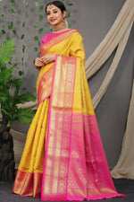 Thumbnail for Jyoti Fashion Women's Yellow Kanjivaram Silk Zari Woven Saree with Blouse - Distacart