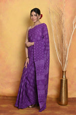 Thumbnail for Very Much Indian Handblock Printed Cotton Saree With Natural Dyes - Purple - Distacart