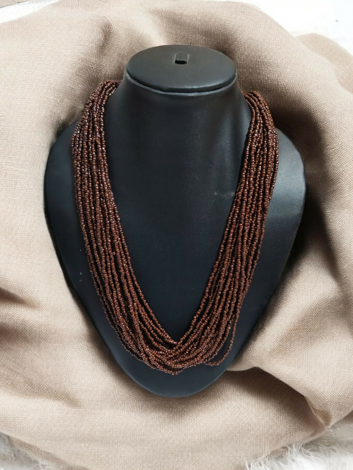 Inhanns Handmade Beaded Multilayer Necklace, 20 Layers - Coffee Brown