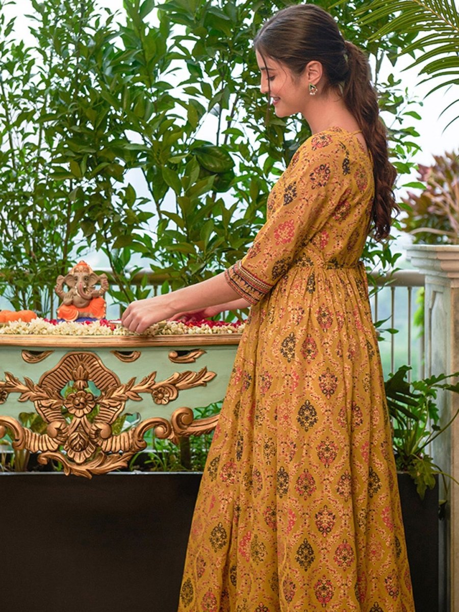 AURELIA Ethnic Motifs Printed Sequinned Maxi Ethnic Dress - Distacart