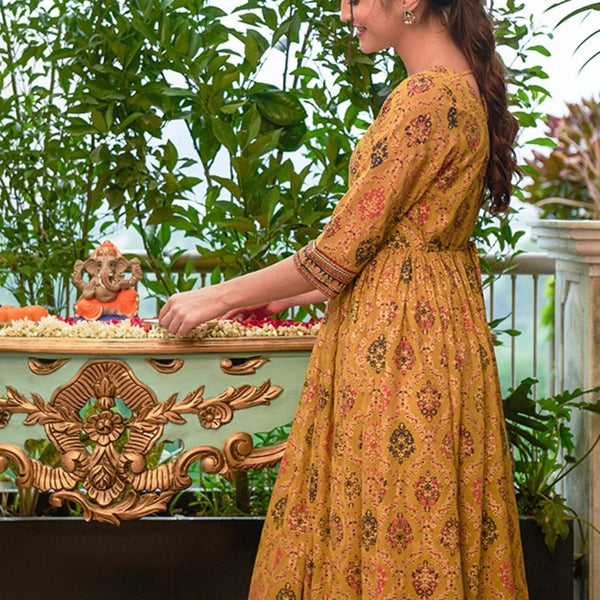 AURELIA Ethnic Motifs Printed Sequinned Maxi Ethnic Dress - Distacart