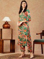 Thumbnail for Kalini Floral Printed Thread Work Regular Straight Kurta With Palazzos - Distacart