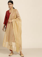 Thumbnail for All About You Women Maroon & Golden Embroidered Regular Kurta with Trousers & Dupatta - Distacart