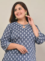Thumbnail for Swasti Plus size Floral Printed Keyhole Neck Cotton Kurta