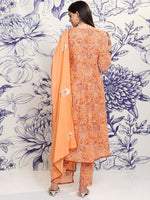 Thumbnail for Vishudh Peach Floral Printed Regular Pure Cotton Kurta with Trousers & Dupatta