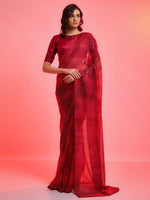 Thumbnail for Anouk Red & Gold-Toned Embellished Sequinned Pure Georgette Saree - Distacart