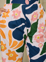 Thumbnail for Indo Era Floral Printed V-Neck Sleeveless Pure Cotton A-Line Kurta With Trousers