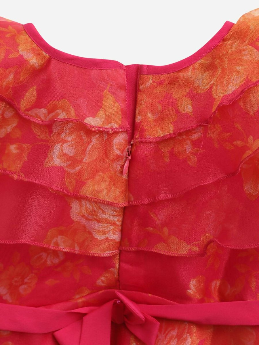 Ahalyaa Pink Organza Digital Print Kids Dress Kurta For Girls - Distacart