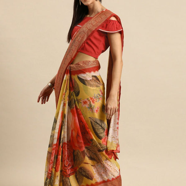 Ahalyaa Women's Traditional Semi Stitch Saree - Yellow - Distacart