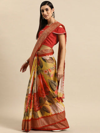 Ahalyaa Women's Traditional Semi Stitch Saree - Yellow - Distacart