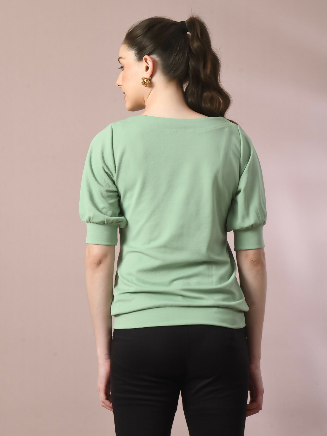 Myshka Women's Sea Green Solid Boat Neck Party Top - Distacart