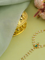 Thumbnail for Ruby Raang Gold Hand Accessory With Green- White Kundan And Pearls - Distacart