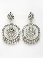 Thumbnail for NVR Women's Silver-Toned Mirror Work Oxidised Contemporary Drop Earrings - Distacart