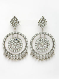 Thumbnail for NVR Women's Silver-Toned Mirror Work Oxidised Contemporary Drop Earrings - Distacart