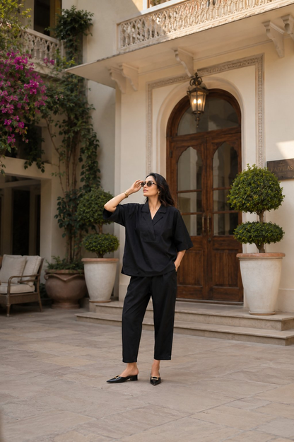 Aayaa Designer Pure Cotton Cord Set-Black - Dista